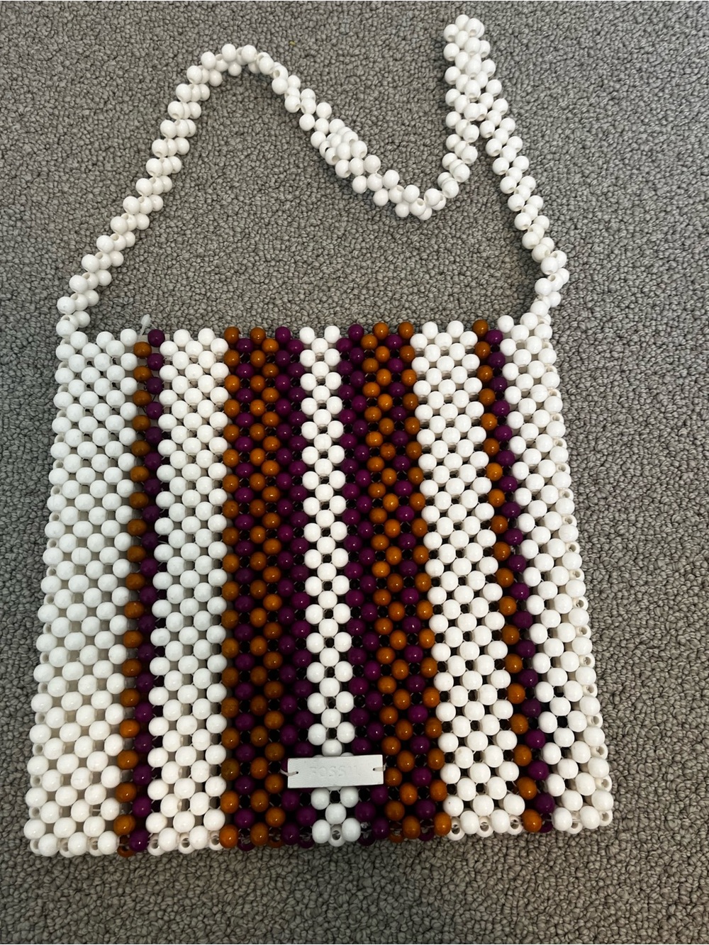 Fossil brand Beaded White & Purple Striped Women’s Shoulder Bag